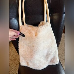 Victoria's Secret Cream Faux Fur Tote with Gold Logo